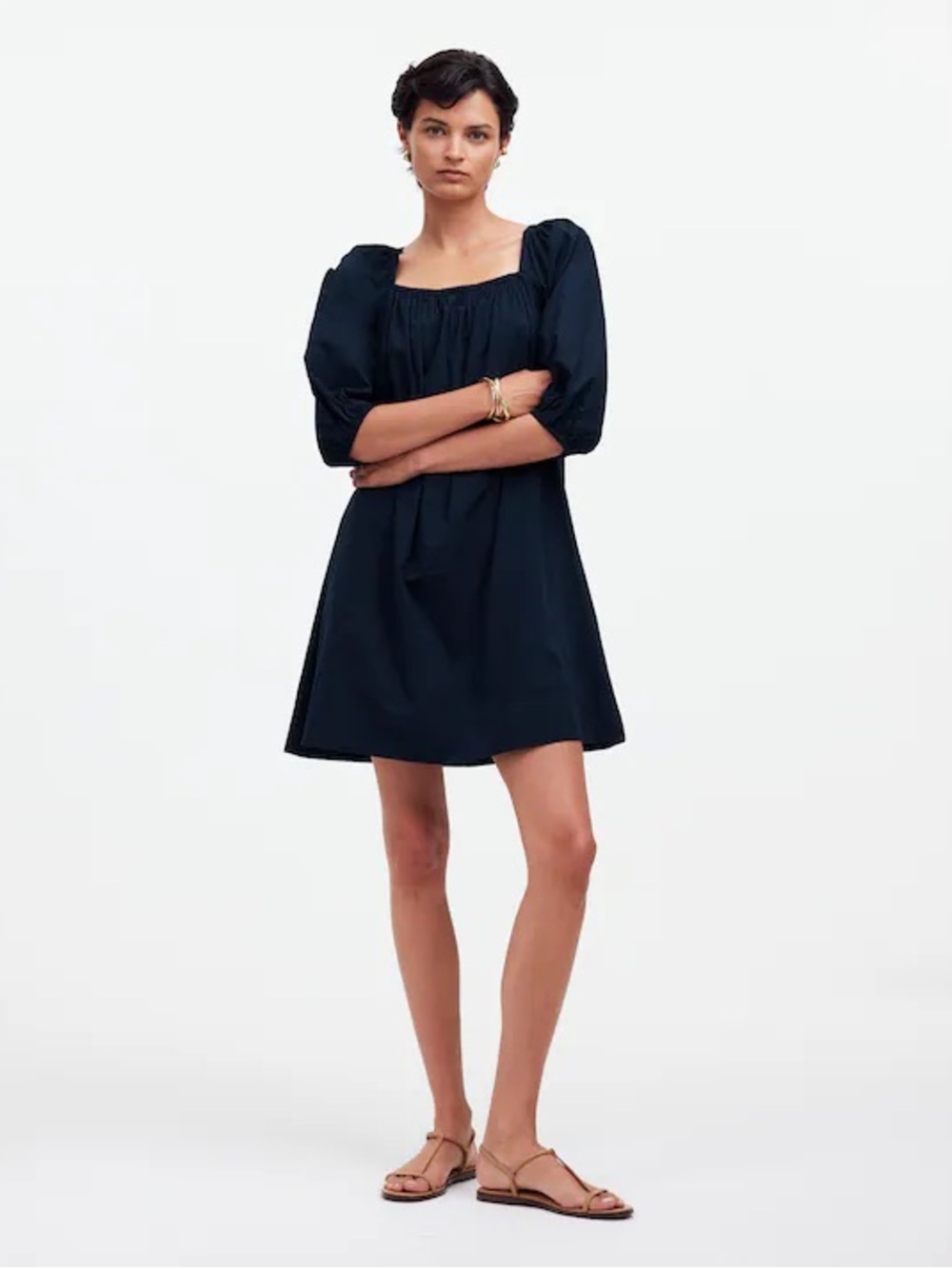 Madewell Dark Navy Square-Neck Puff-Sleeve Mini Dress